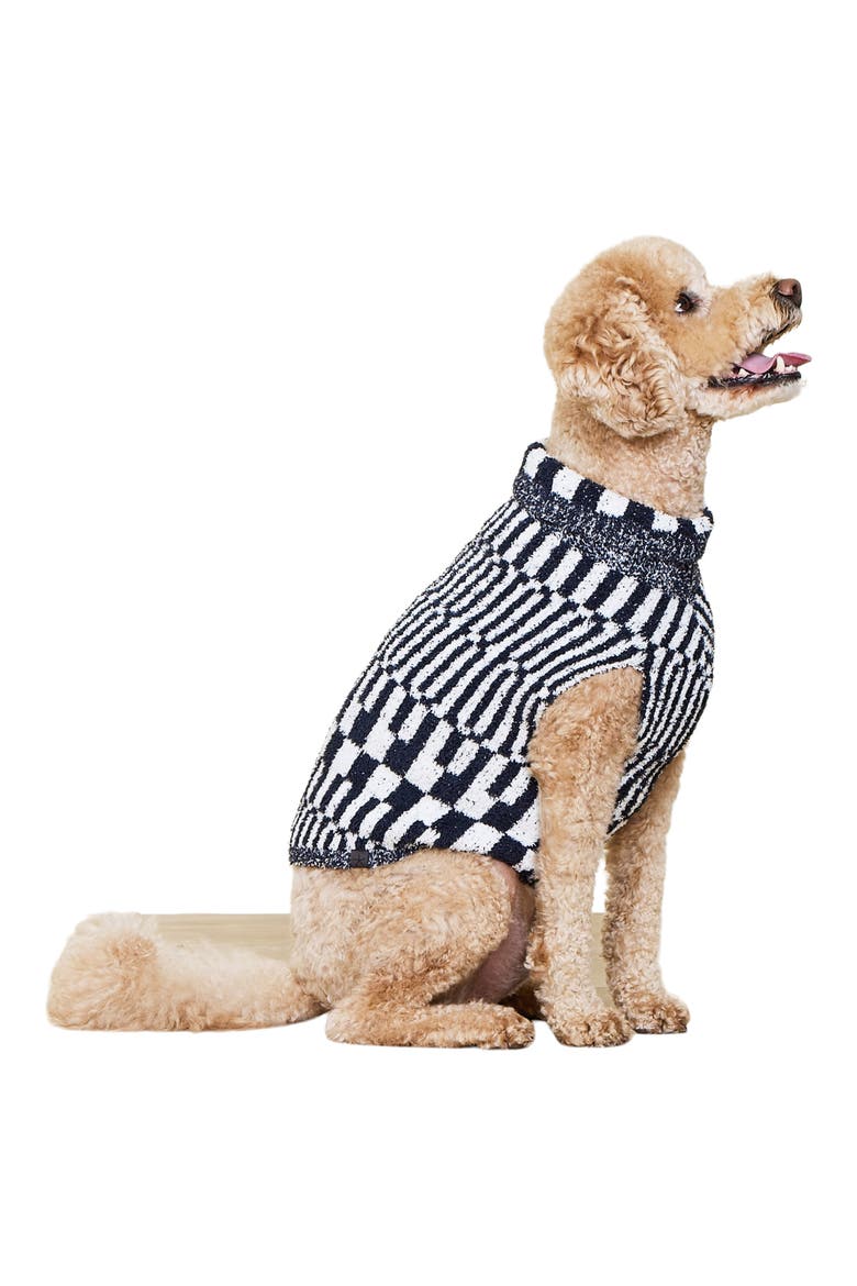 CozyChic™ Abstract Check Dog Sweater, Alternate, color, HE PEARL-INDIGO
