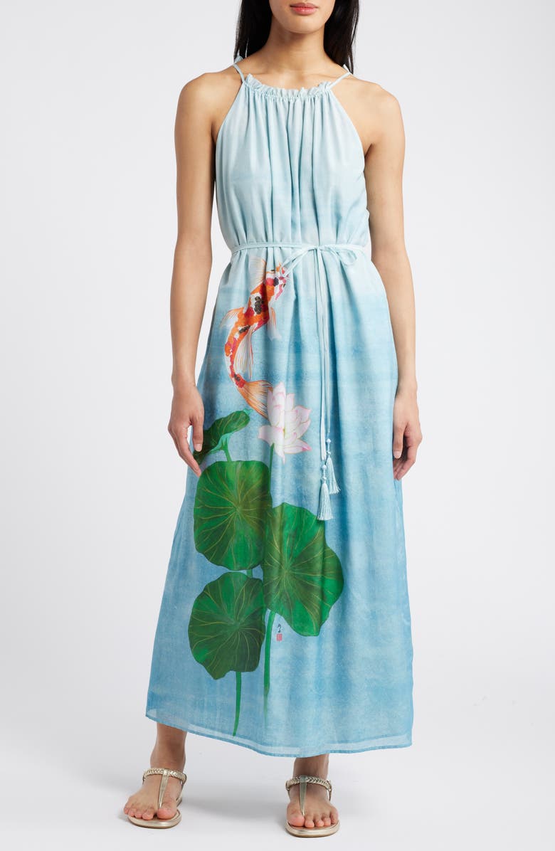 Tommy Bahama Kayo Koi Sleeveless Halter Neck Maxi Dress, Main, color, 