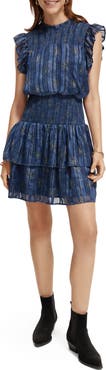 Scotch & Soda Metallic Smocked Waist Minidress