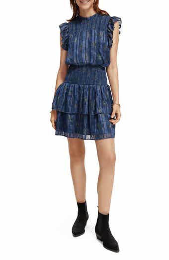 Scotch & Soda Metallic Smocked Waist Minidress