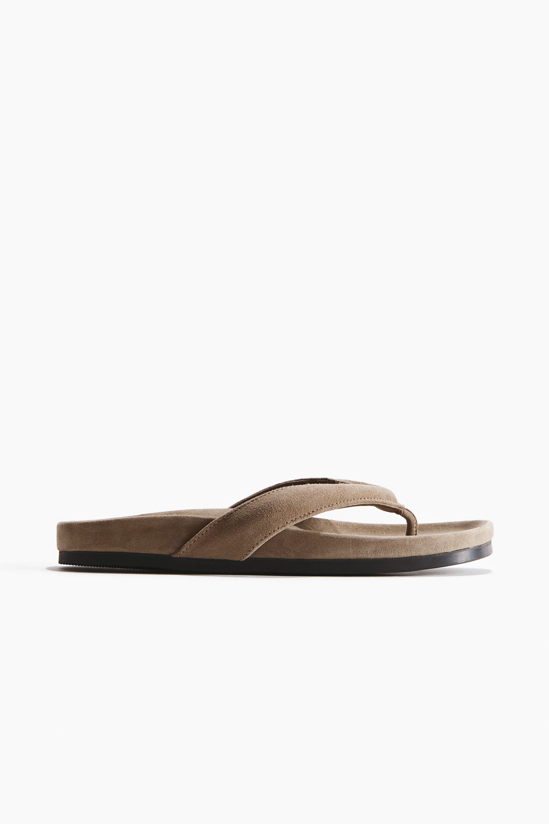 H&M Leather Flip-flops, Alternate, color, Taupe