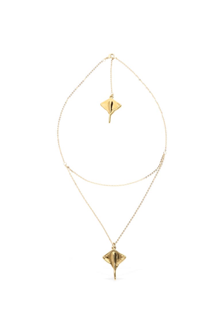Short Double Chain Pendant Plated in 18K Gold with Manta Ray, Main, color, Gold