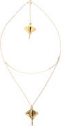 UNODE50 Short Double Chain Pendant Plated in 18K Gold with Manta Ray