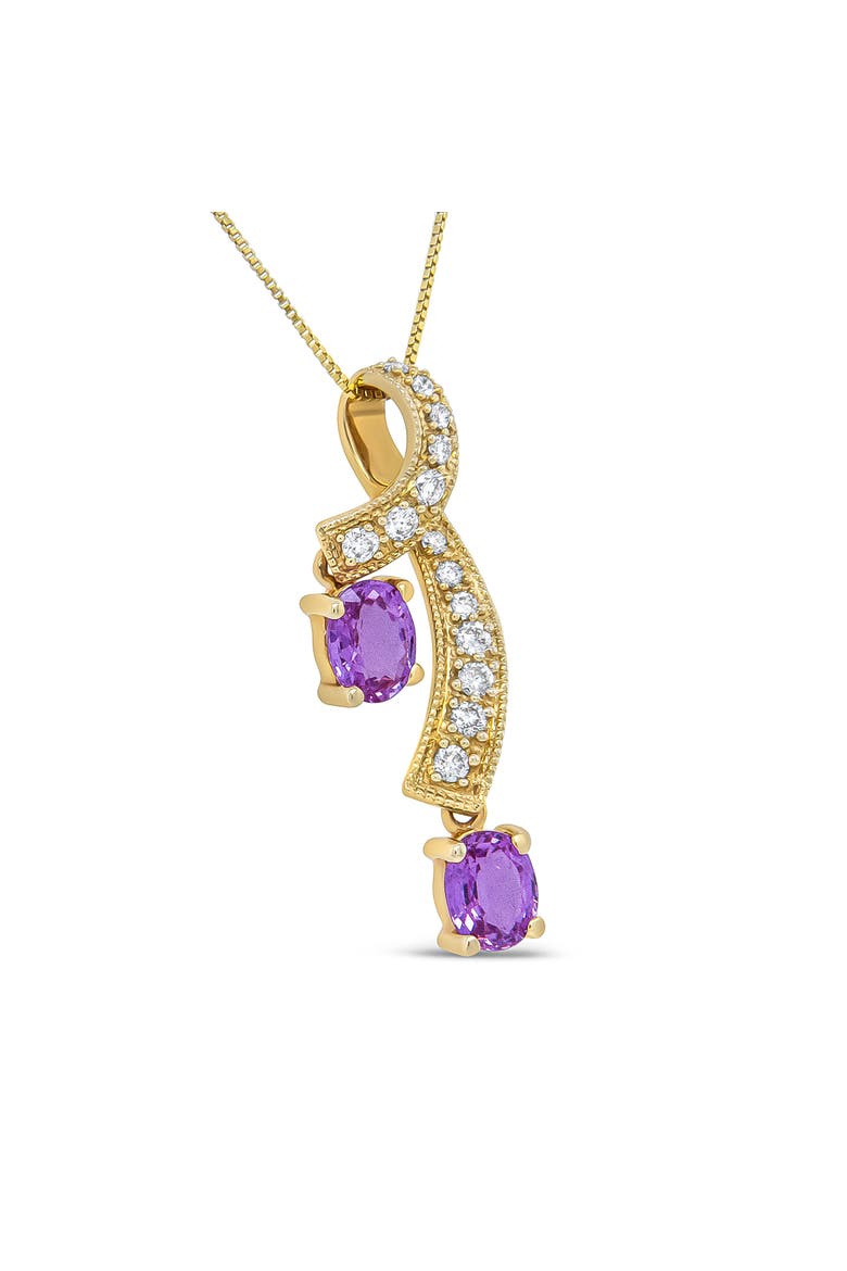 14K Yellow Gold 6x4mm Oval Pink Sapphire and 1/5 Cttw Diamond Pendant Necklace -, Alternate, color, Yellow