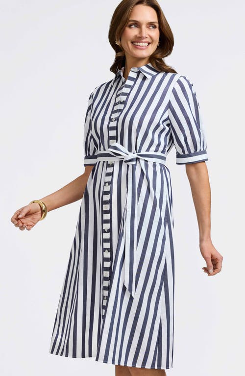 Foxcroft Esther Stripe Shirtdress In Navy/white