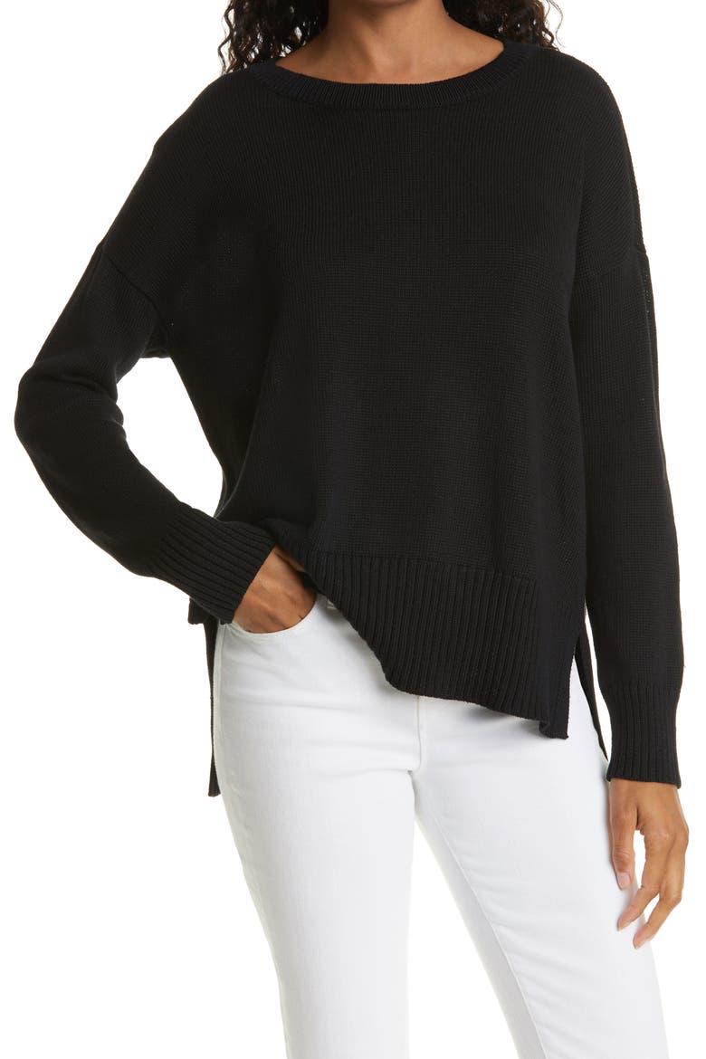 Linen & Cotton Tunic Sweater, Main, color, BLACK