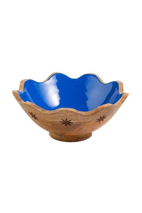 Lakri Carved Mango Wood Bowl 8.5" x 8.5" | Artisan Ceramic