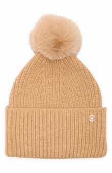 Ted Baker London Faux Fur Pompom Cuffed Beanie