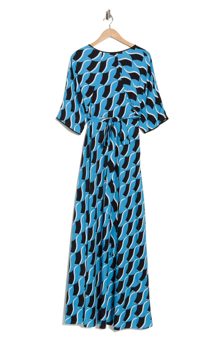 DVF Eloise Print Faux Wrap Maxi Dress, Alternate, color, Bird Weave Balanchine Blue
