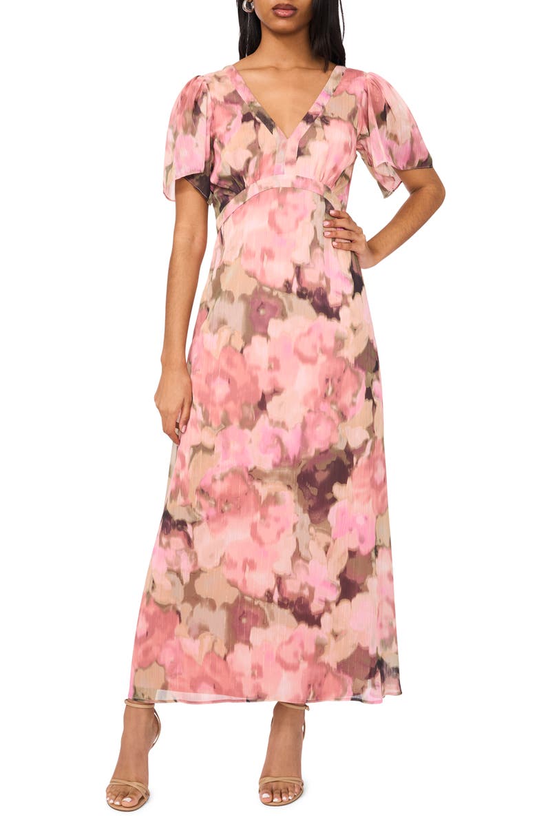 Halogen<sup>®</sup> Floral Flutter Sleeve Empire Waist Maxi Dress, Main, color, 