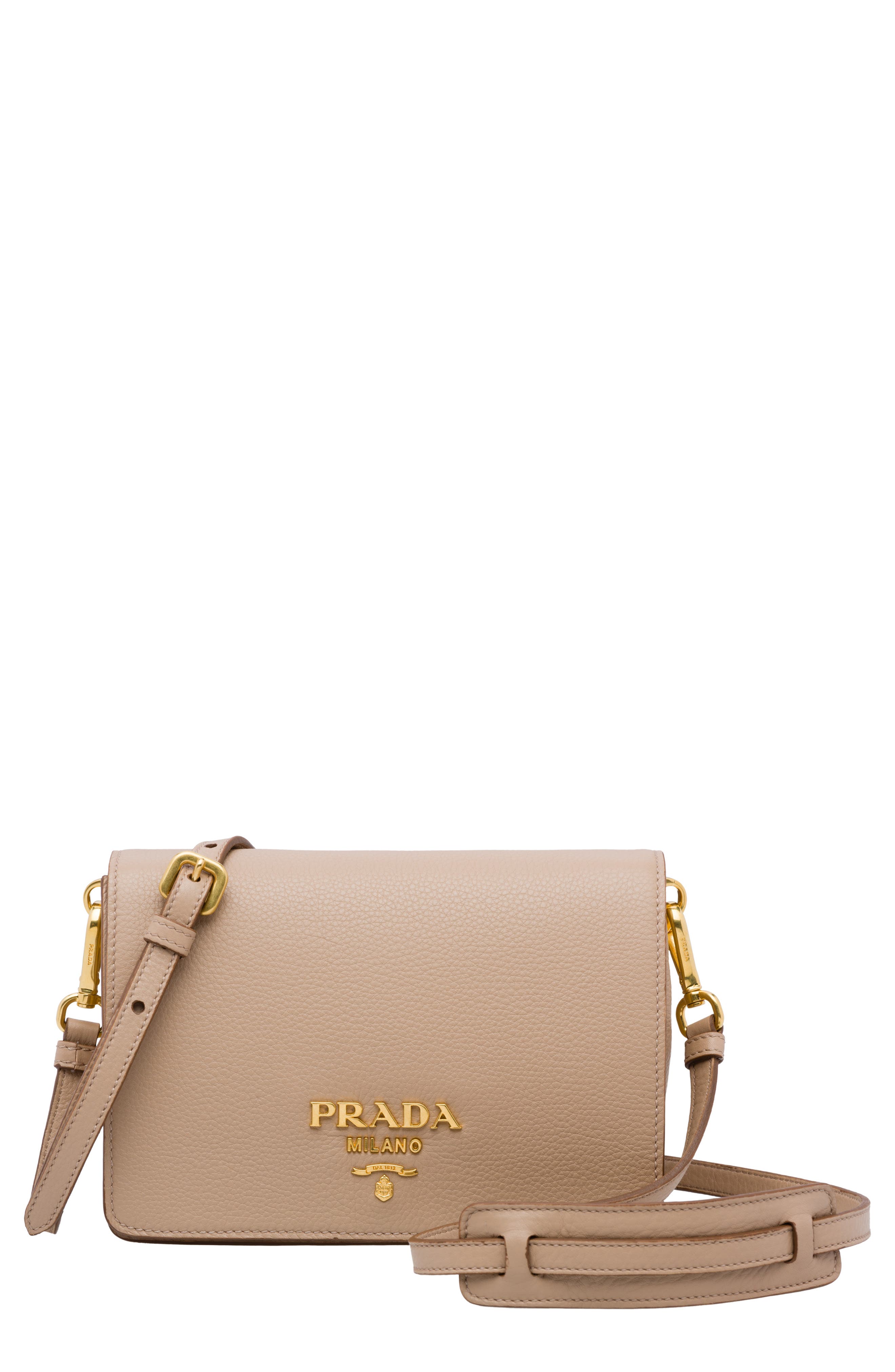 Prada Vitello Daino Double Compartment Leather Shoulder Bag, Main, color, 