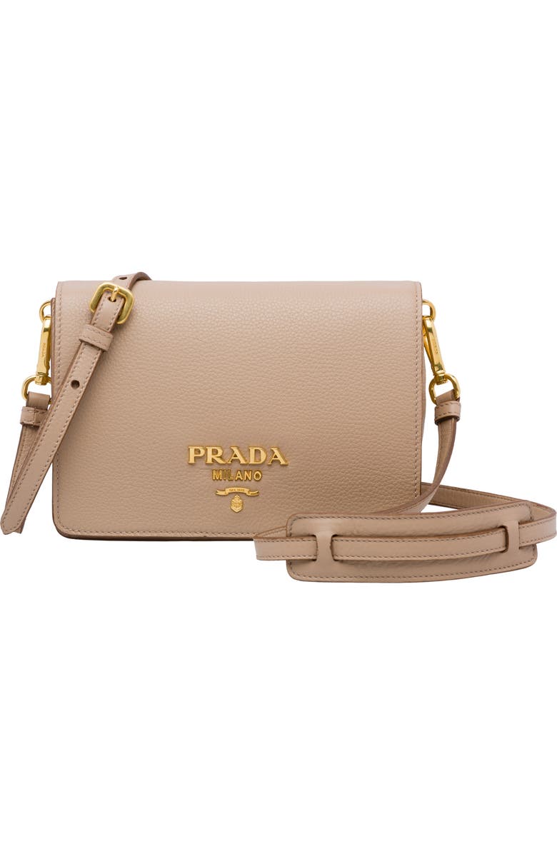 Prada Vitello Daino Double Compartment Leather Shoulder Bag, Main, color,