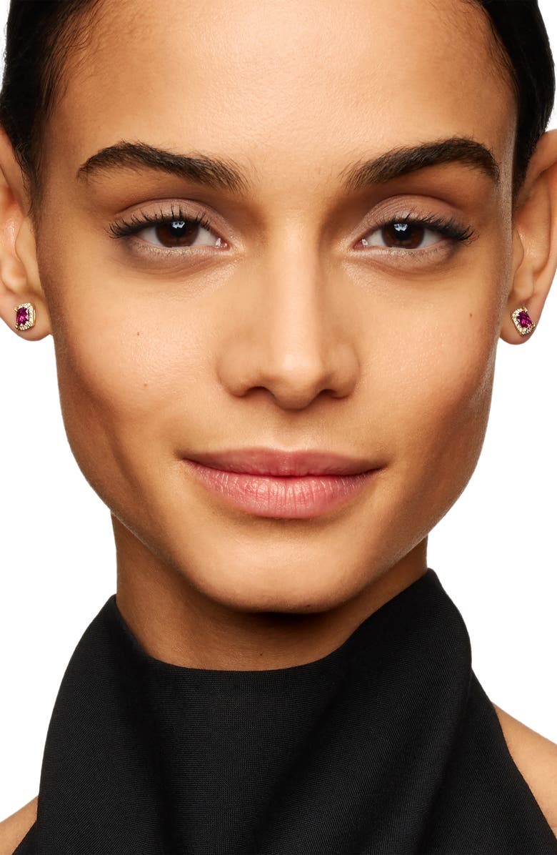 David Yurman Petite Chatelaine<sup>®</sup> Pavé Bezel Stud Earrings in 18k Gold, Alternate, color, Pink Tourmaline