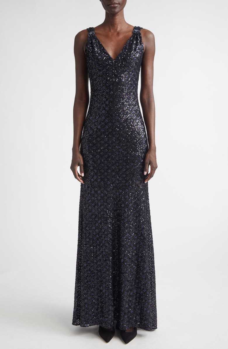 ST. JOHN Metallic Shimmer Gown, Main, color, Midnight Metallic