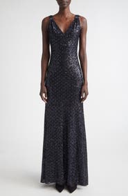 ST. JOHN Sequin Embroidered Tulle Gown