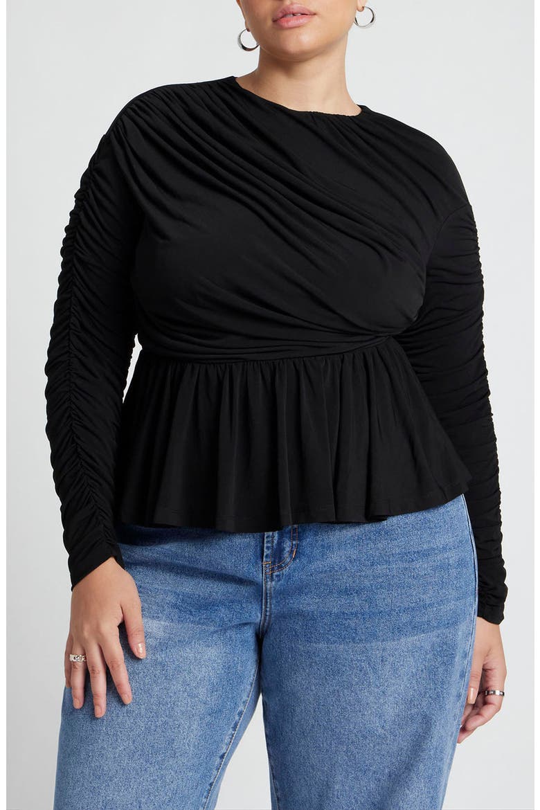 Ruched Matte Jersey Peplum Top, Main, color, BLACK ONYX