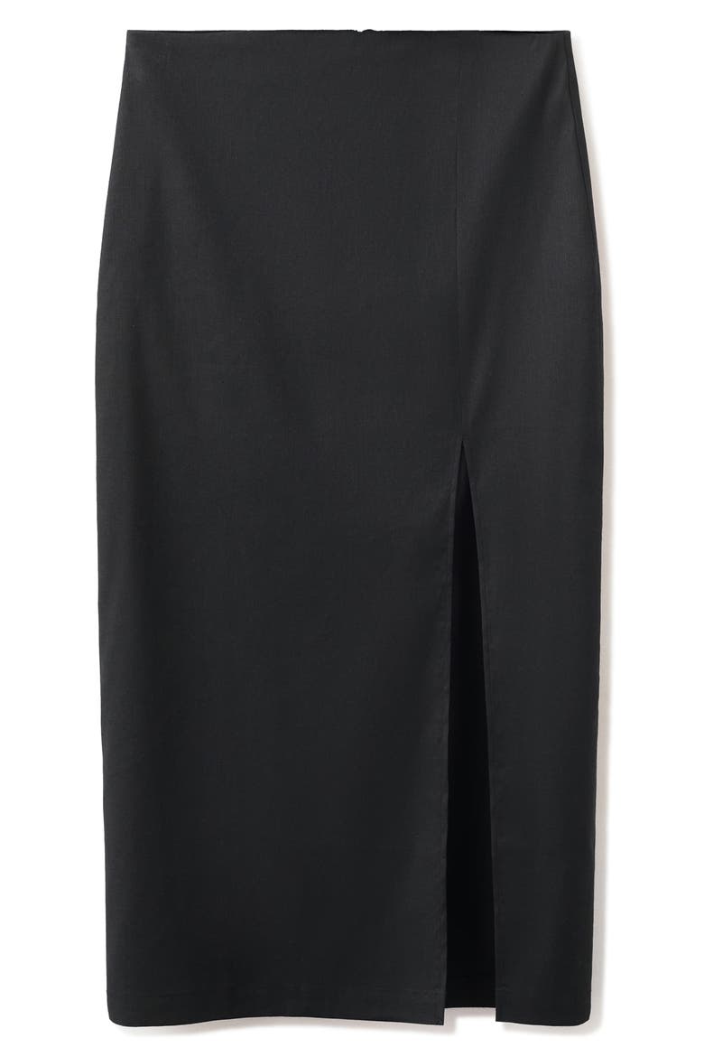 Stretch Linen & Cotton Blend Midi Skirt, Main, color, BLACK