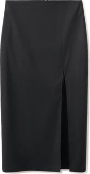 MANGO Stretch Linen & Cotton Blend Midi Skirt