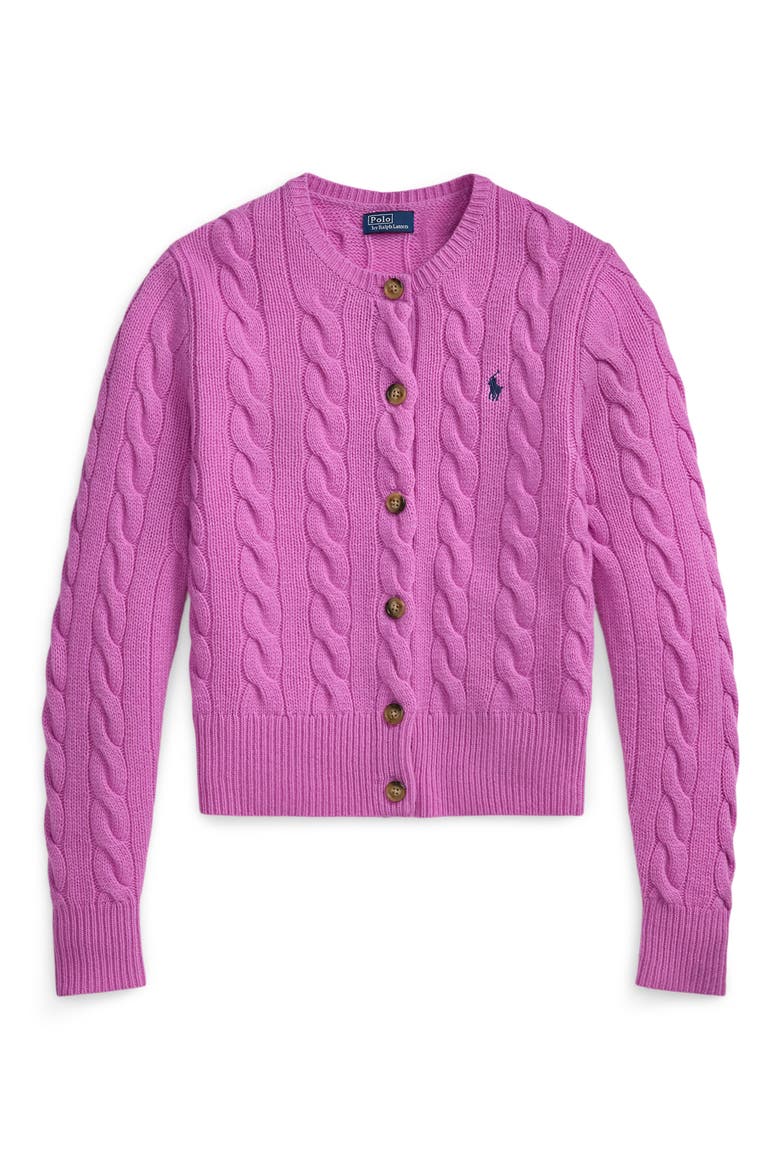 Cable Knit Wool & Cashmere Cardigan, Alternate, color, THISTLE PINK