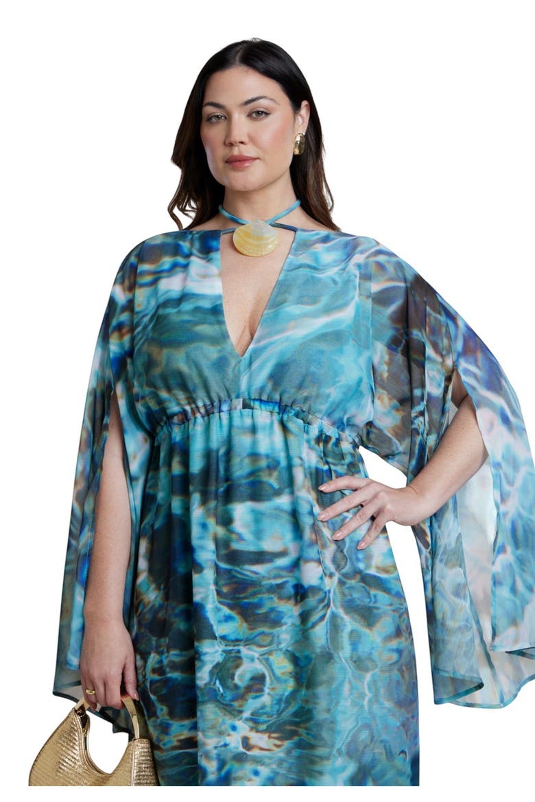 Shell Detail Wide Sleeve Kaftan, Alternate, color, AQUAMARINE