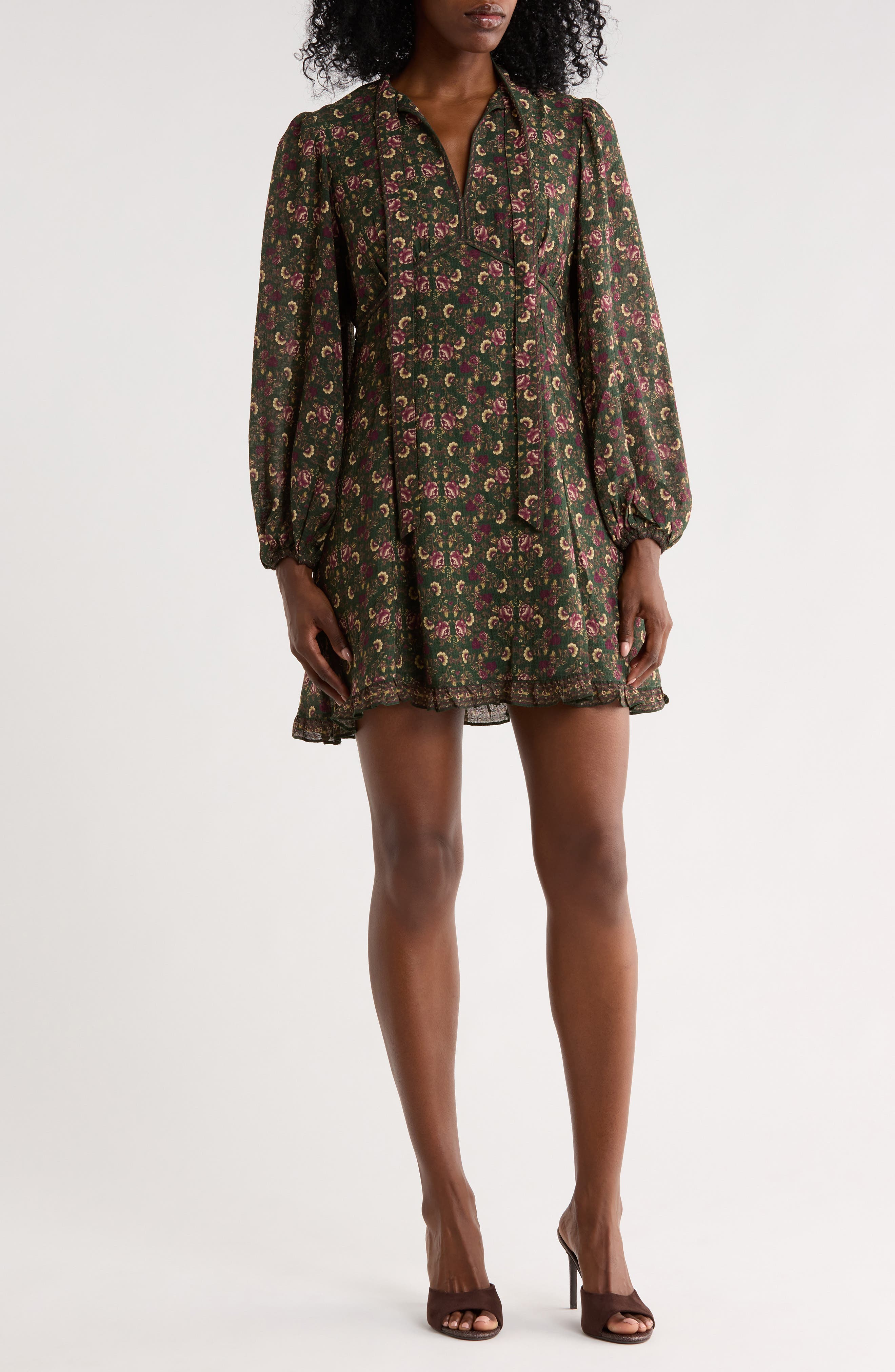 Tie Neck Long Sleeve Dress