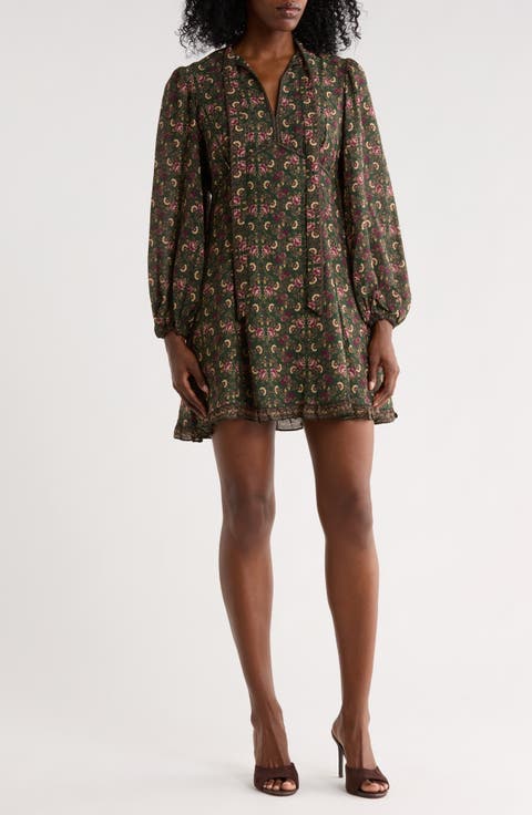Tie Neck Long Sleeve Dress
