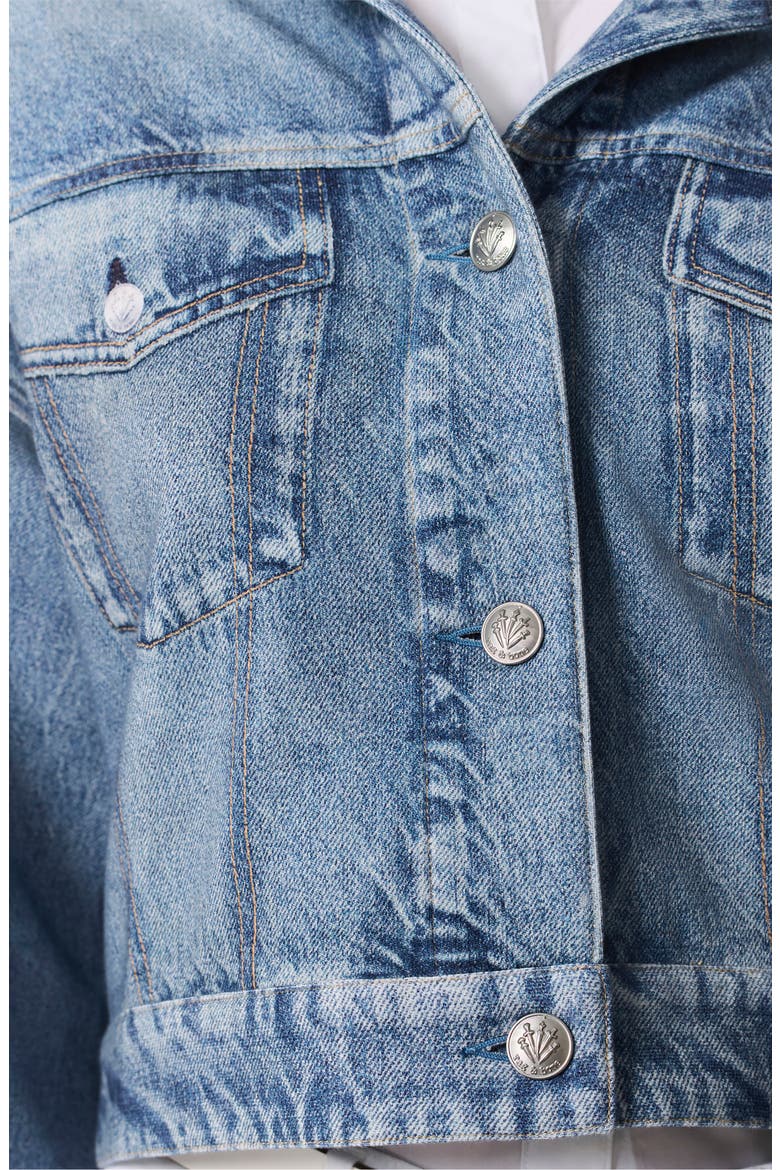 rb Miramar Hooded Trompe l'Oeil Faux Denim Terry Trucker Jacket, Alternate, color, CONEY