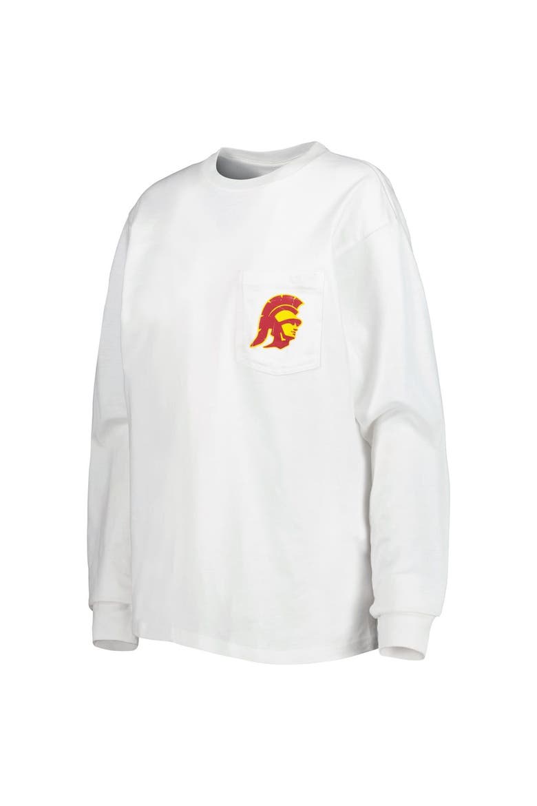 Women's League Collegiate Wear White USC Trojans Oversized Pocket Long Sleeve T-Shirt, Alternate, color, White