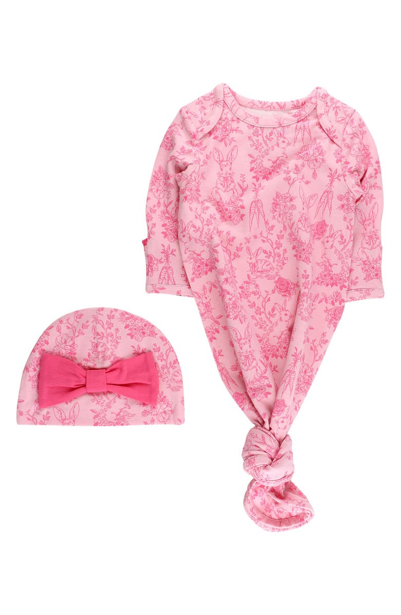 Softsnooze Modal Blend Ruffle Knotted Sleep Gown 
Hat Set, Main, color, Pink Cottontail Toile