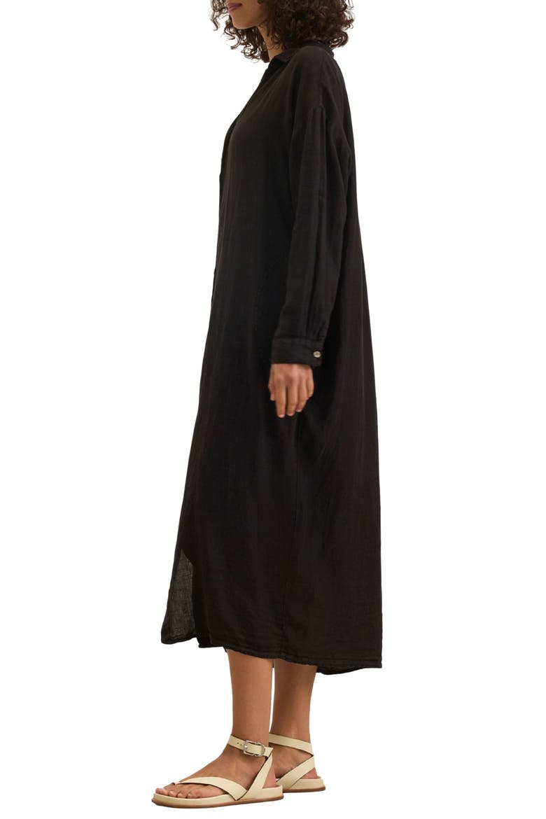 Cleowade Linen Shirtdress, Alternate, color, BLACK