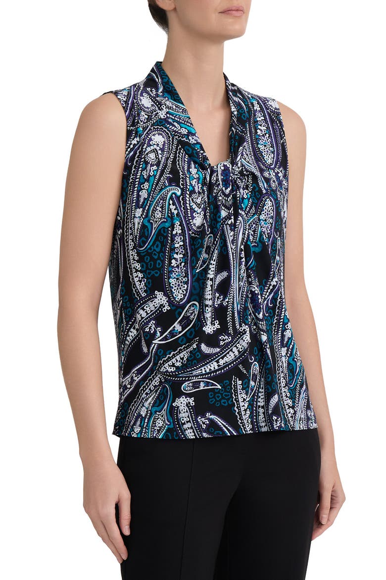 Knot Front Sleeveless Top, Alternate, color, BLACK MULTI