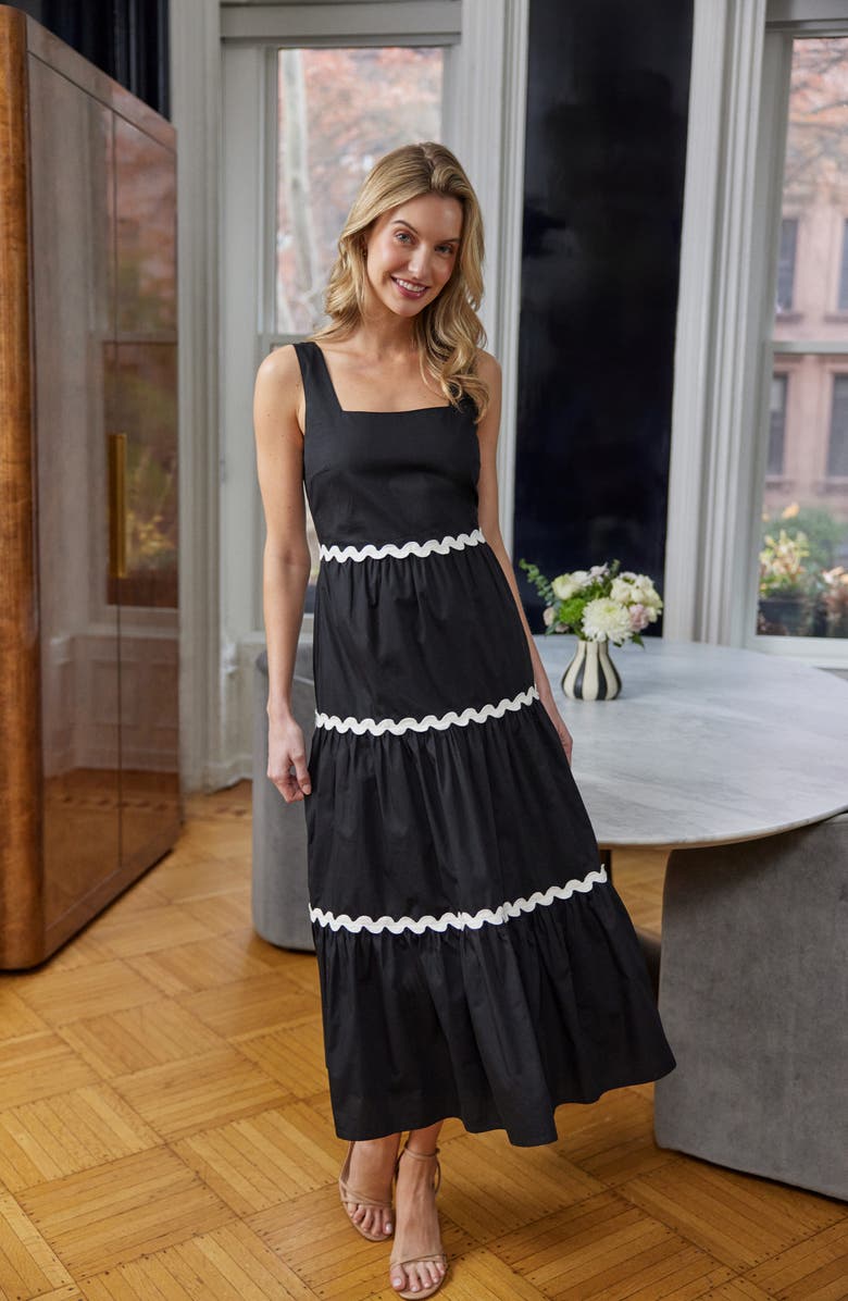 CeCe Rickrack Trim Cotton Maxi Sundress, Alternate, color, Rich Black