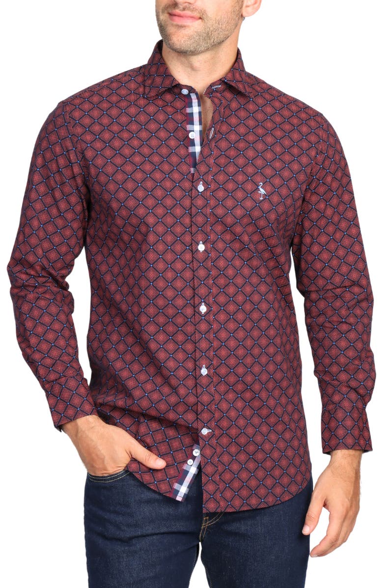 TailorByrd Regular Fit Geometric Stretch Cotton Button-Up Shirt, Main, color, 