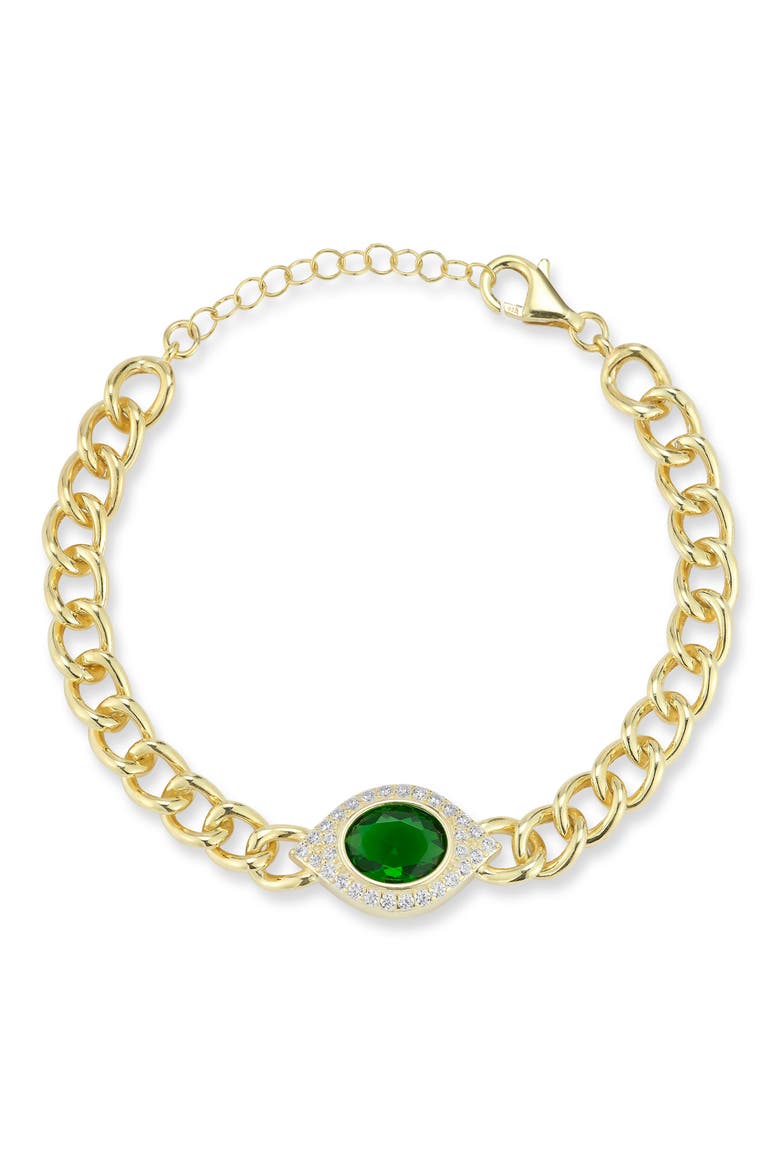 Cubic Zirconia Evil Eye Bracelet, Main, color, GOLD/ GREEN