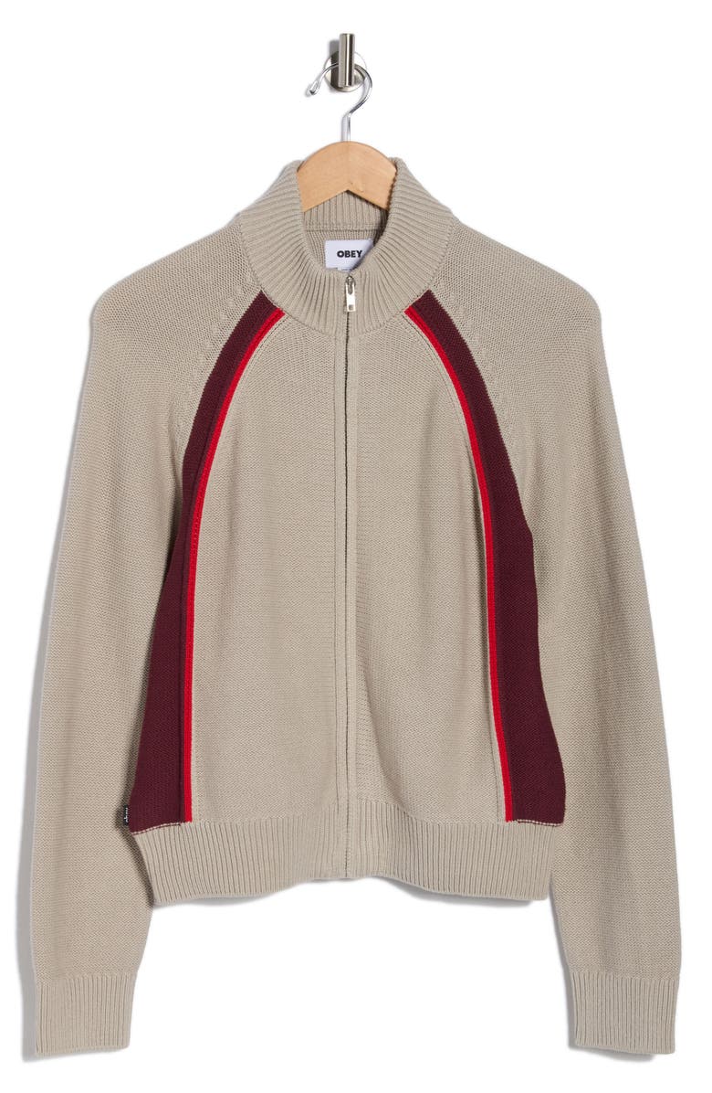 Obey Lizzie Colorblock Zip Cardigan, Alternate, color, Oatmeal Heather