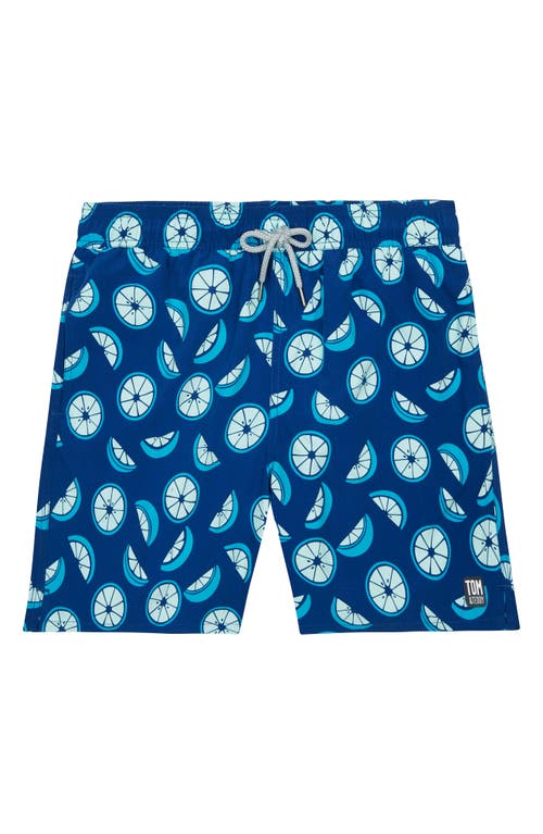 Tom & Teddy Citrus Print Swim Trunks In Ocean Blue