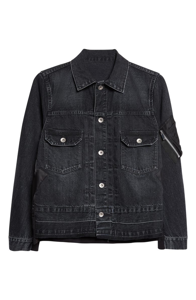 Sacai Denim & Nylon Twill Jacket, Main, color, Black