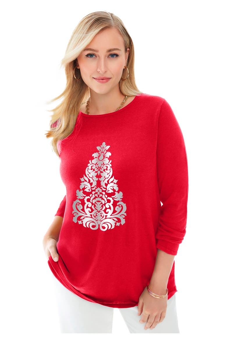 Holiday Motif Pullover, Main, color, CLASSIC RED CHRISTMAS TREE