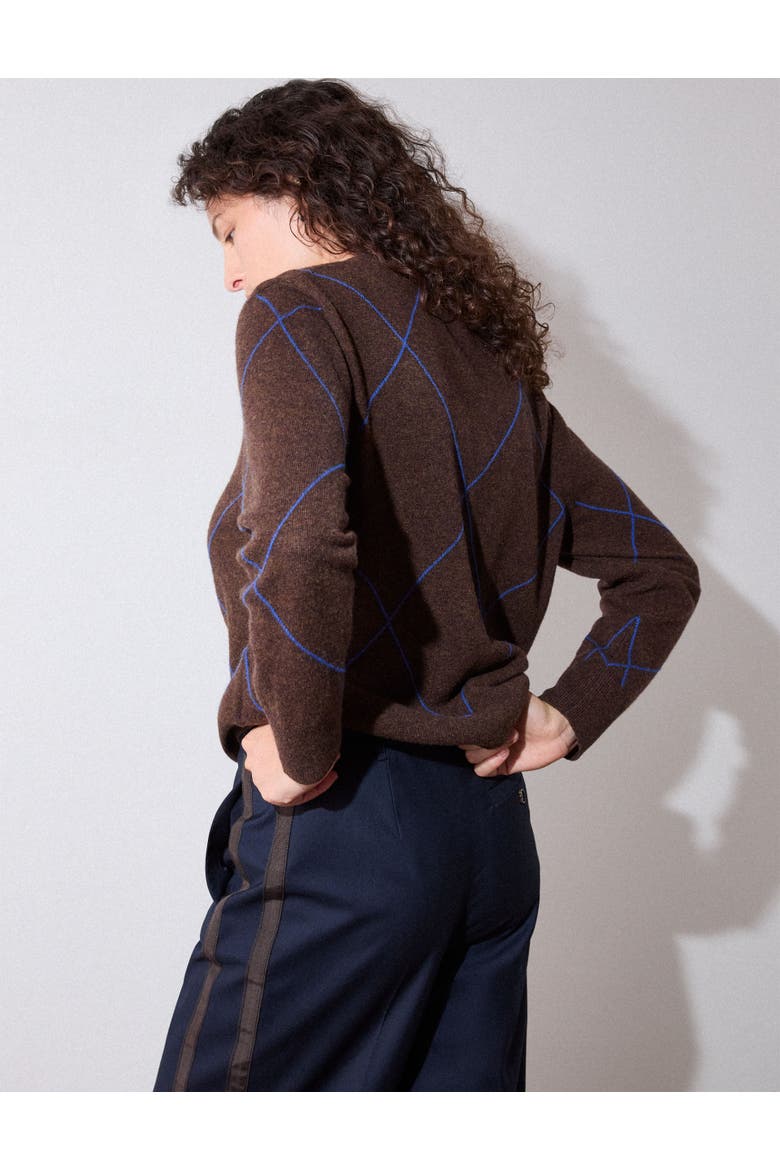 Wool Contrast Diamond Knit Jumper, Alternate, color, Brwn/Multi