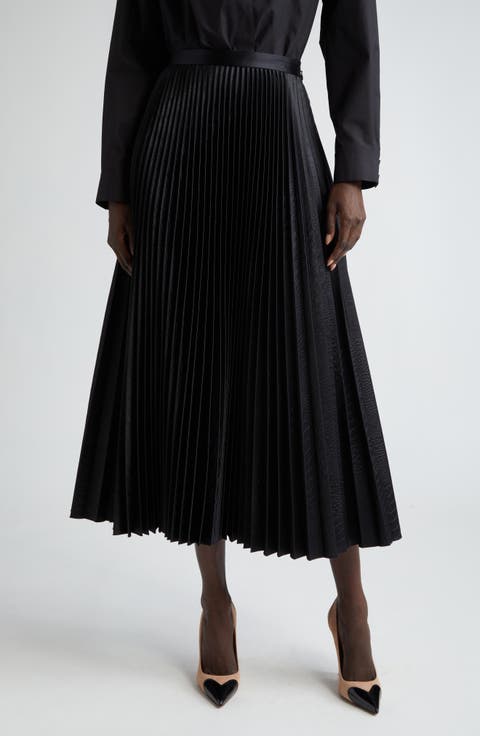 Croc Embossed Pleated Faux Leather Midi Skirt