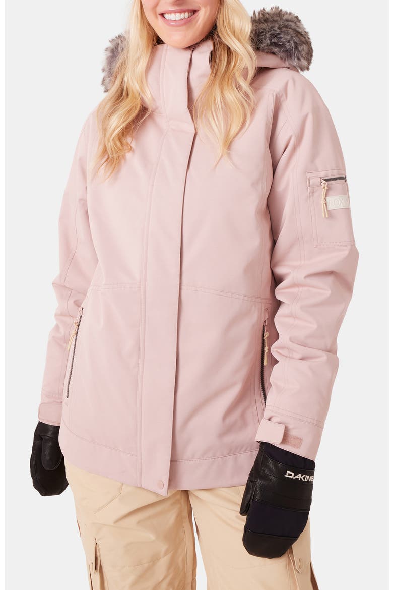 Meade Hooded Snow Jacket with Faux Fur Trim, Main, color, ADOBE ROSE