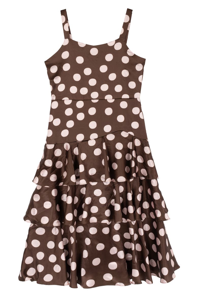 Kids' Polka Dot Satin Party Dress, Main, color, BROWN