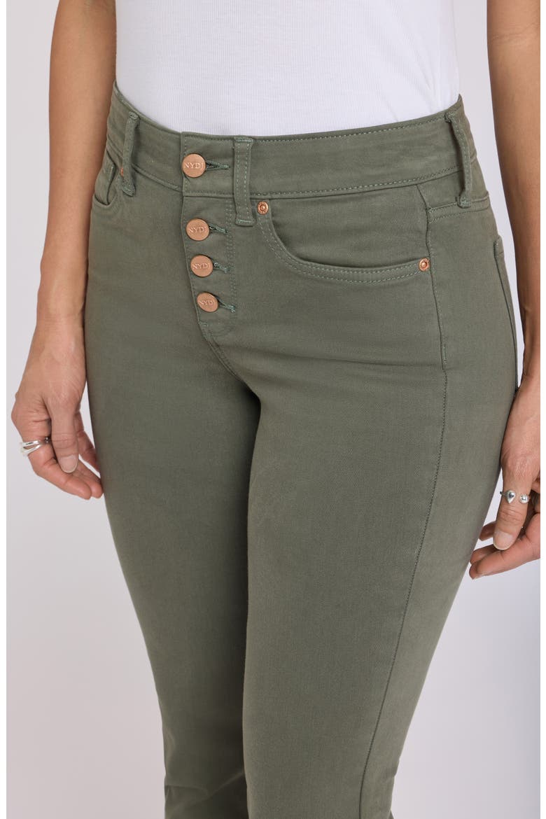 Barbara Frayed Exposed Button Bootcut Jeans, Alternate, color, DESERT GREEN
