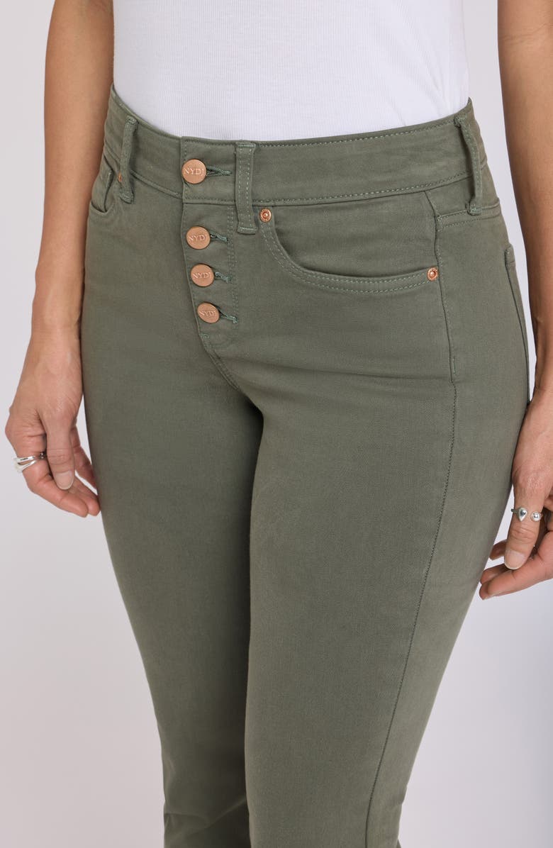 NYDJ Barbara Frayed Exposed Button Bootcut Jeans, Alternate, color, Desert Green