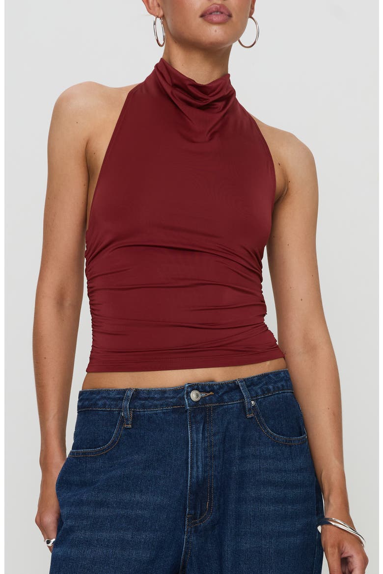 Giggle Cowl Neck Halter Top, Main, color, BURGUNDY