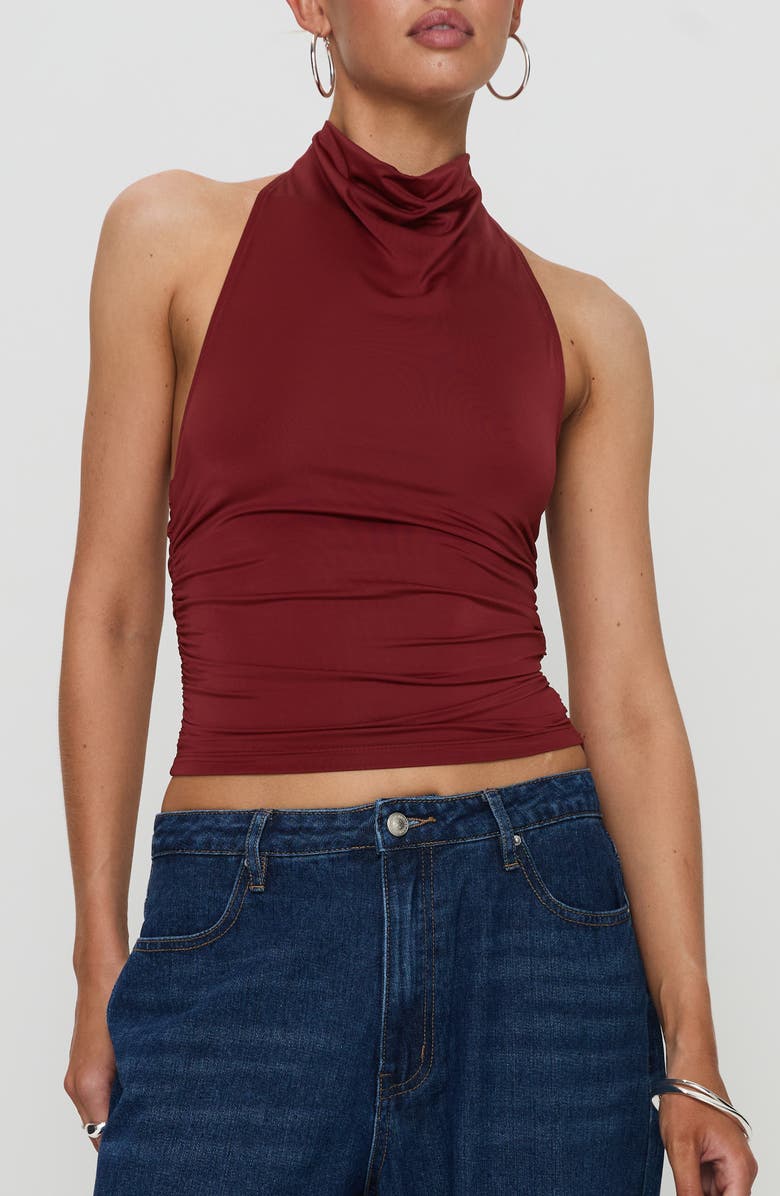 Princess Polly Giggle Cowl Neck Halter Top, Main, color, Burgundy