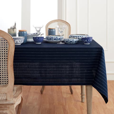 Linen Table Throw - Pinstripe, 52" x 52" Inch