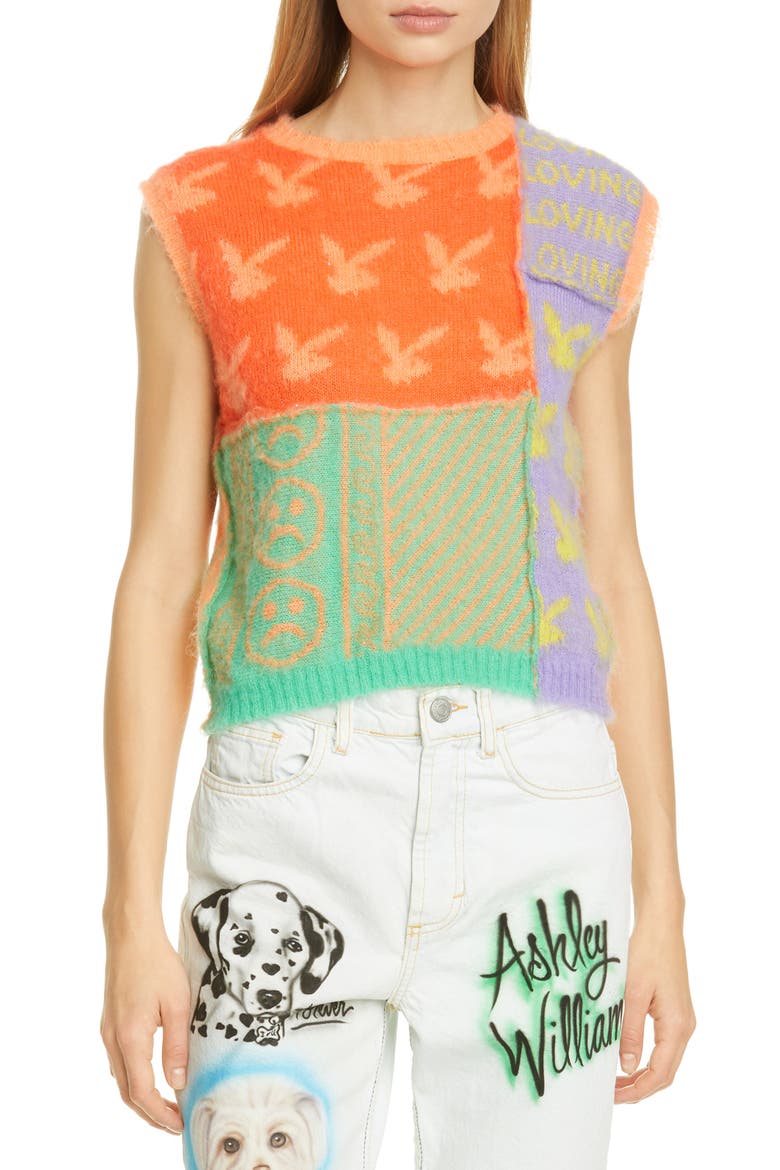 Patchwork Float Jacquard Mohair Sweater Vest, Main, color, PATCHWORK