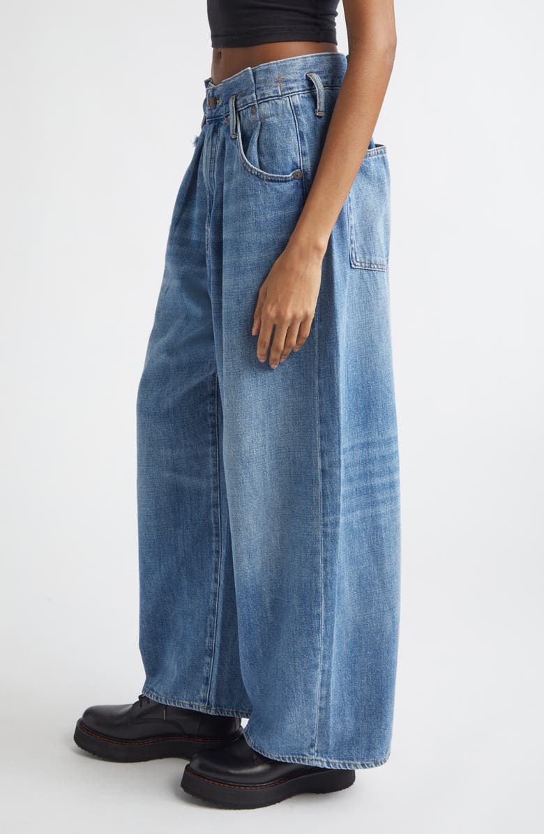 R13 Pleated Waistband Wide Leg Jeans, Alternate, color, Concrete Blue