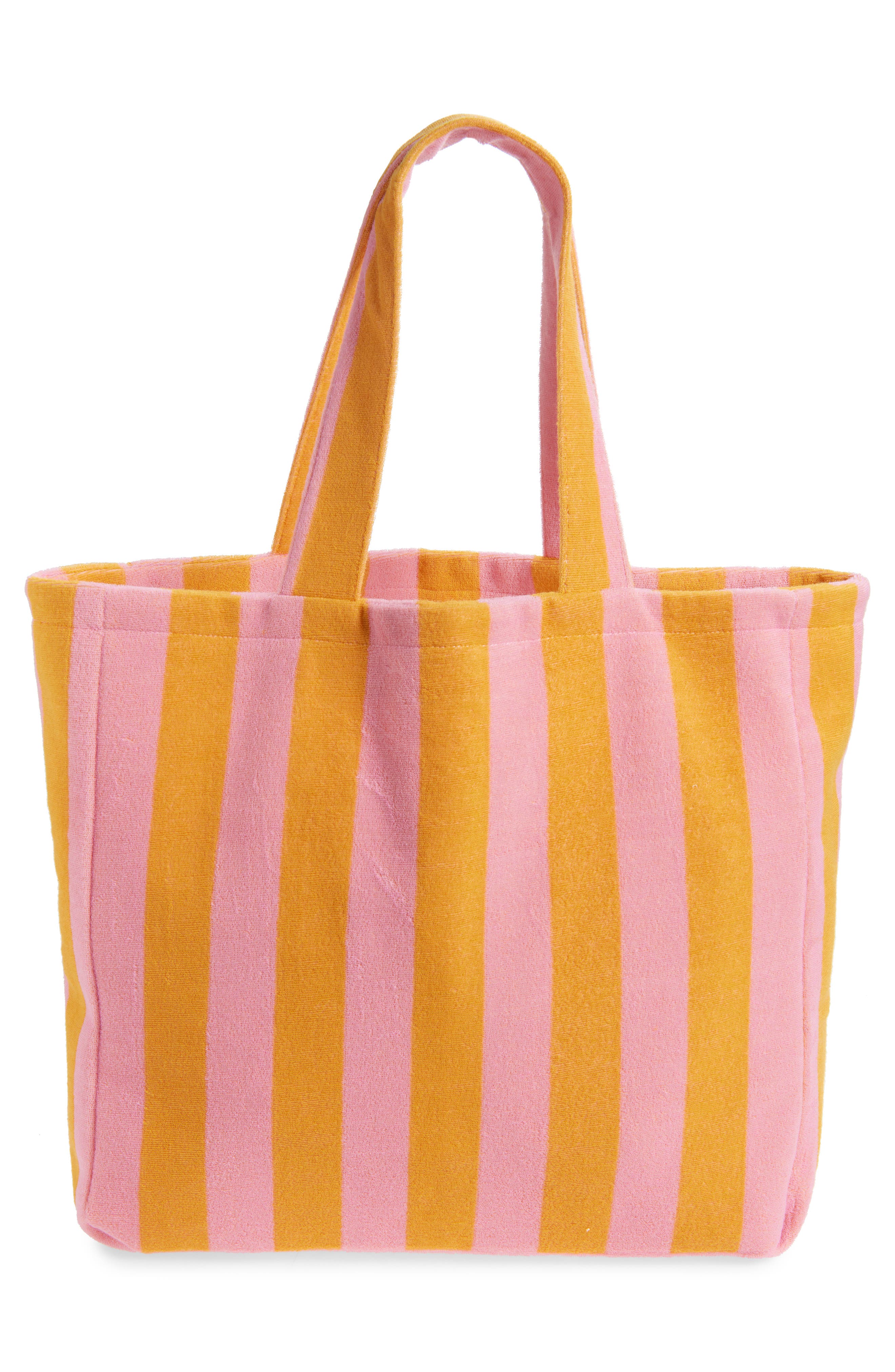 Kids' Stripe Toweling Tote, Alternate, color, PINK/ ORANGE